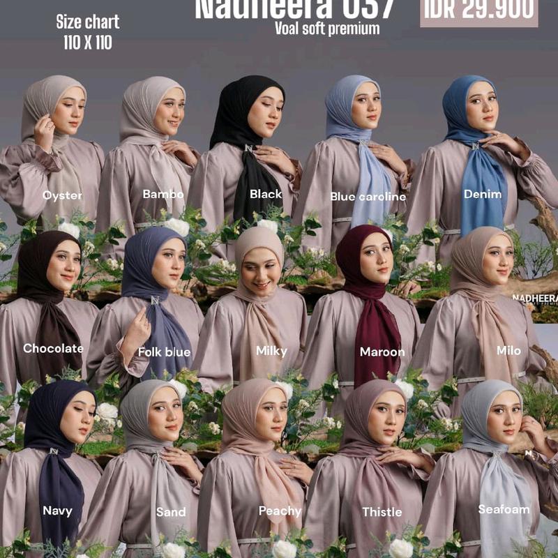 PROMO NADHEERA 037 HIJAB SEGI EMPAT POLOS PARIS TERBARU 0