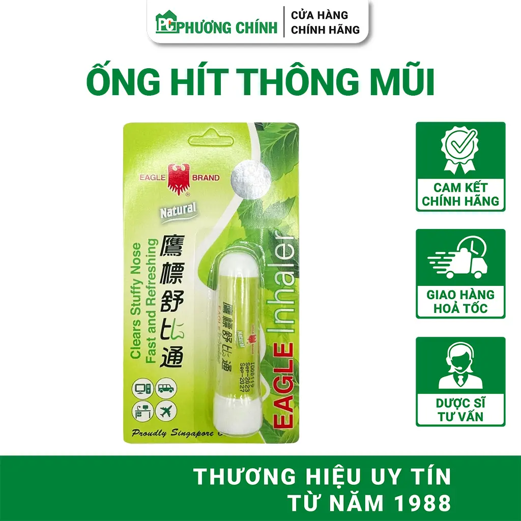 Ống Hít Thông Mũi Eagle Brand Eagle Inhaler Hỗ Trợ Giảm Nghẹt Mũi Do Cảm Lạnh 1,1g/Ống