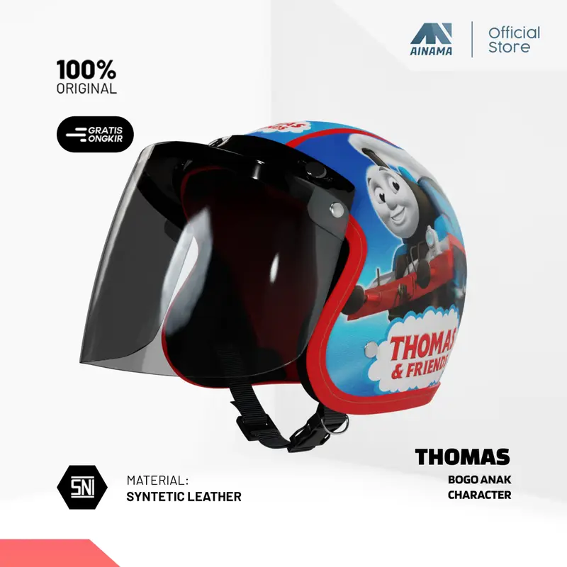 Helm Bogo Anak Karakter Thomas Usia 2-6 Tahun Kaca Flat 3
