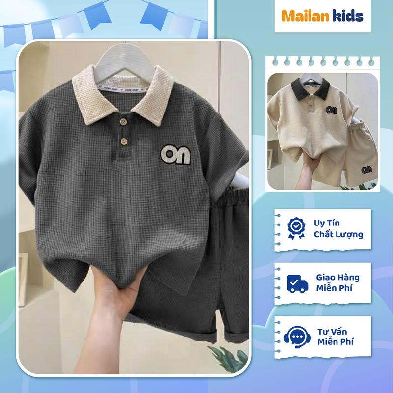 Mailankids Bộ Cộc Tay Cổ Bẻ Cho Bé Trai Mùa Hè Set Đồ Cotton Mát Mẻ Dễ Mặc 17–46kg Chất Liệu Mềm Mịn Thoáng Mát Phong Cách Hàn Quốc