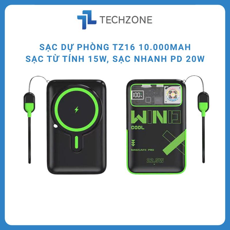 Sạc dự phòng không dây từ tính Magnetic wireless 10000mAh, quạt tản nhiệt turbo, 20W pin dự phòng 2 trong 1 có dây