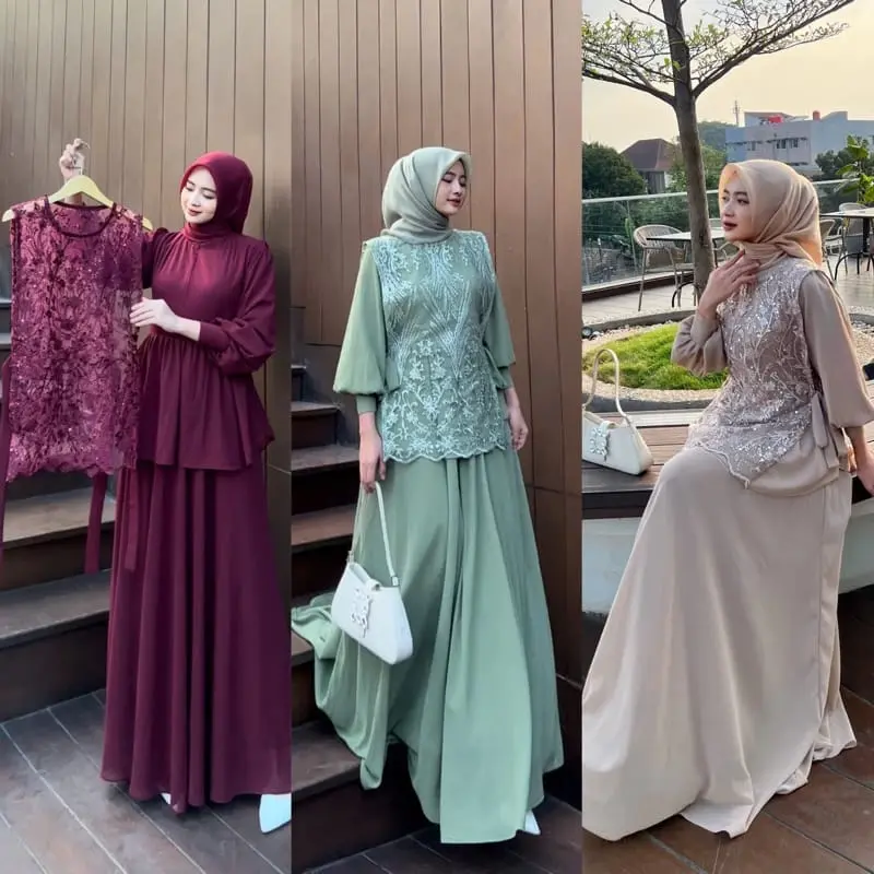 SENJA DRESS SET BUSUI + OUTER LUXURY BAHAN CERUTY BABYDOLL FULL FURING MIX BRUKAT / DRESS KONDANGAN DRESS PESTA GAUN BRIDESMAID BY AM