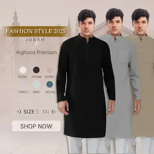 NEW EDISI LEBARAN ! ! Lengan Panjang Tunik Long Sleeve Baju Muslim Timur Tengah Polyester Premium Slimfit  Kaftan Slimfit Hitam Panjang Dewasa Casual Baju