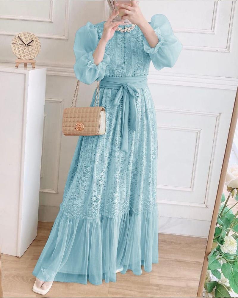 Product Introduction of TP89 Dres Gamis inana 89z4 maxi cantik full brukat lapis furing Muslim Organza Nyaman Wanita Tile 8