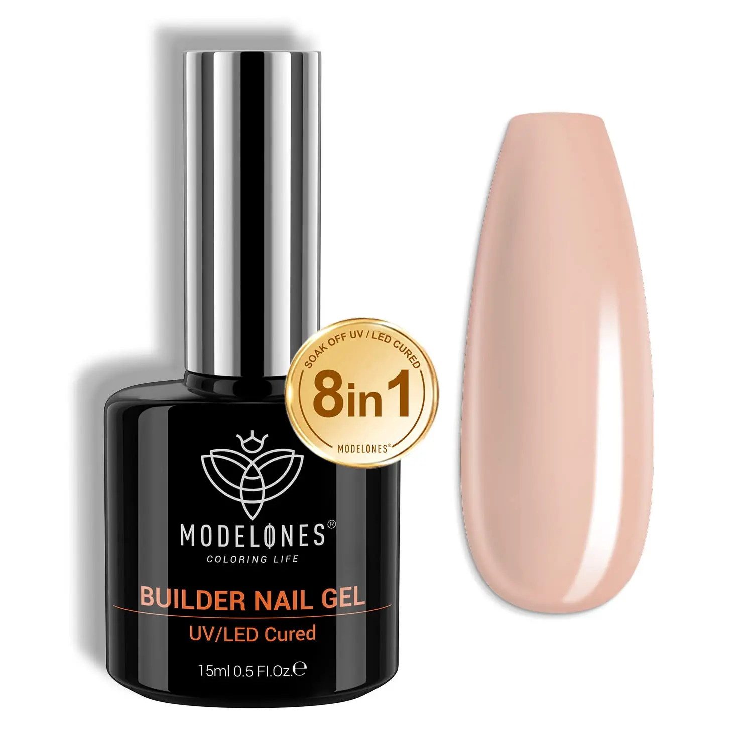 Modelones Gel làm móng 8 trong 1, Bộ xây dựng gel khỏa thân trung tính để làm dày móng, Đèn móng tay LED, Gel cứng chữa khỏi, Gel màu mở rộng, Gel Rhinestone, Keo dán móng tay
