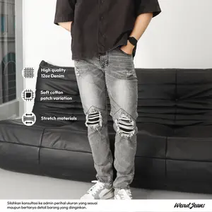 Weird Jeans - Destroyed Denim Sky Grey - Celana jeans Panjang Pria Slimfit Strech Ripped Fit Nyaman Warna Abu-Abu