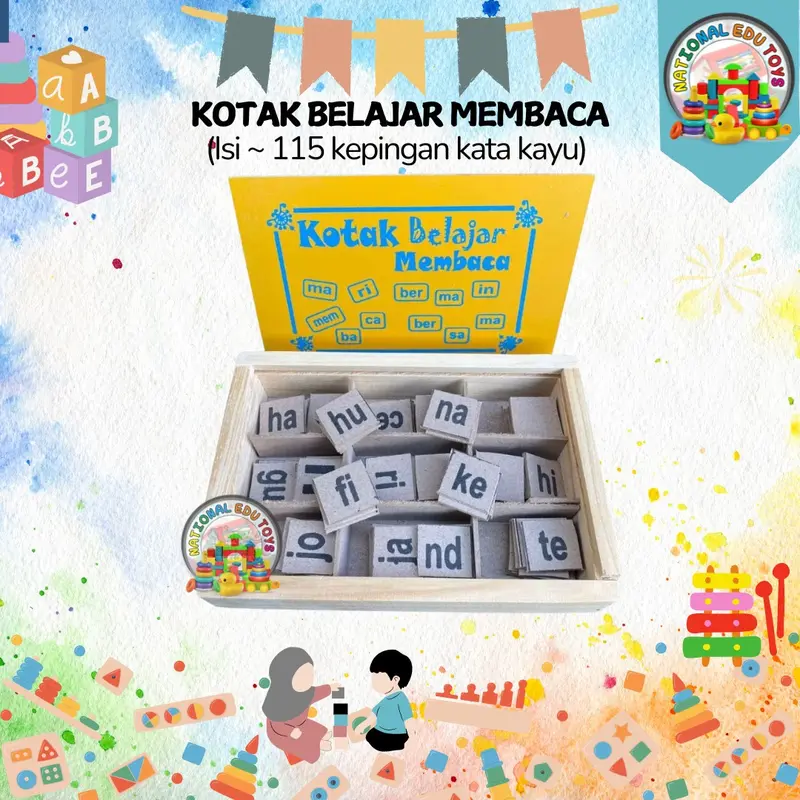 [COD] Mainan Edukasi Kayu Kotak Belajar Membaca Suku Kata Mengeja - 115 Kepingan Anak Toys 1