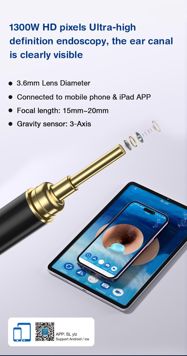 Dr.isla Pembersih Telinga Korek Kuping Kamera 1300W Piksel Dilengkapi dengan fungsi desinfeksi UV Basis pengisian daya smart Visual Ear Stick LED HD EndoscopeWIFI waterproof earpick bayi Endoscope P9 Removal Cleaning