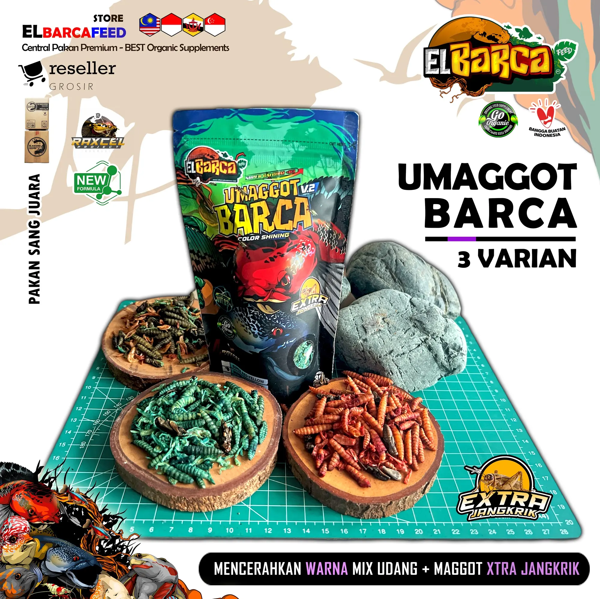 Pakan Pelet Ikan channa predator UMAGGOT BARCA V2 60gr Mix Udang Pro dengan Formula Serangga Organik