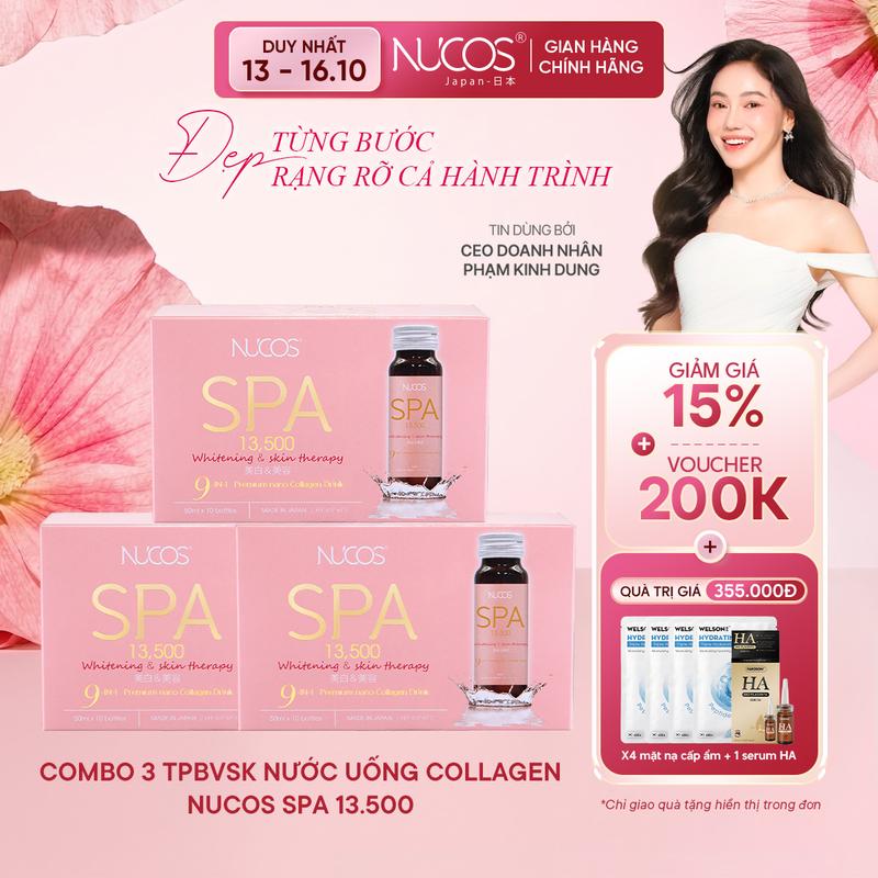 Combo 3 Hộp TPBVSK Nước Uống Collagen Nucos Spa 13500mg Hỗ Trợ Da Căng Mịn Ngừa Lão Hóa Trắng Da 3 Hộp x 10 chai x 50 ml