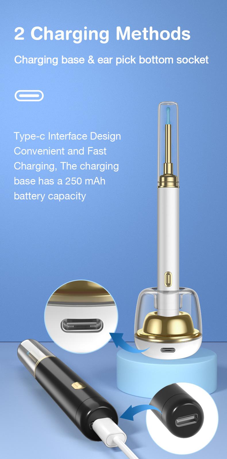 Dr.isla Pembersih Telinga Korek Kuping Kamera 1300W Piksel Dilengkapi dengan fungsi desinfeksi UV Basis pengisian daya smart Visual Ear Stick LED HD EndoscopeWIFI waterproof earpick bayi Endoscope P9 Removal Cleaning