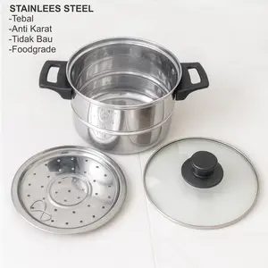 Panci Sarang Kukus Steamer Stainless Steel Tebal Anti Karat Food Grade Tutup Kaca 18 - 22 cm