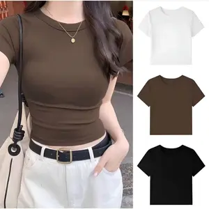 Crop Top Korean Style-Atasan Wanita Bahan Rib Premium-Kaos Polos Cewek Casual