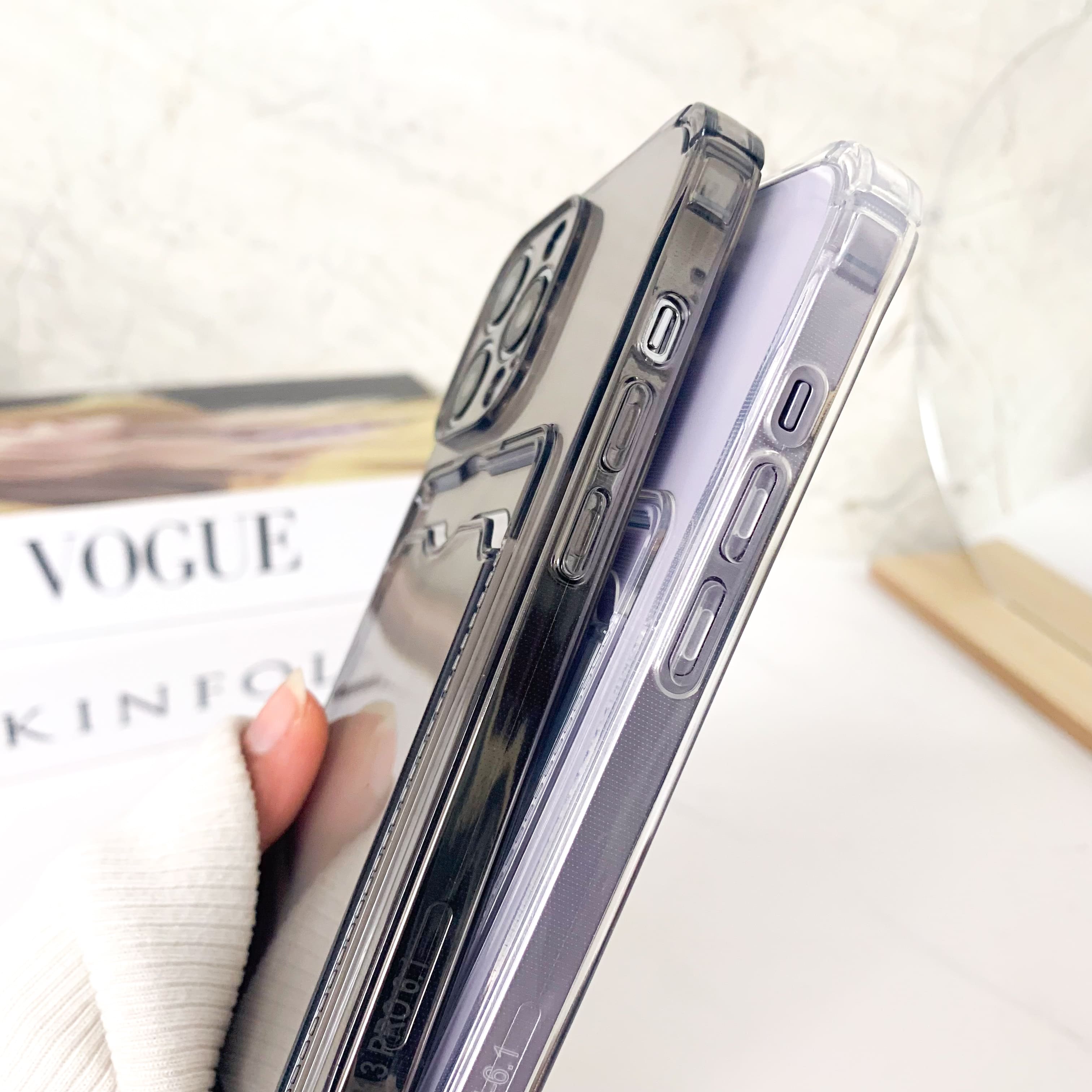 【SatSet.ind】 Transparent Card Case Slot Holder - Soft Case Fullcover for IP  7 8 7+ 8+ X XS XR XSMAX 11 12 13 MINI PRO PROMAX 14 14PLUS 14PRO 14PROMAX 15 black case pink purple Cover Casing Silicon Softcase