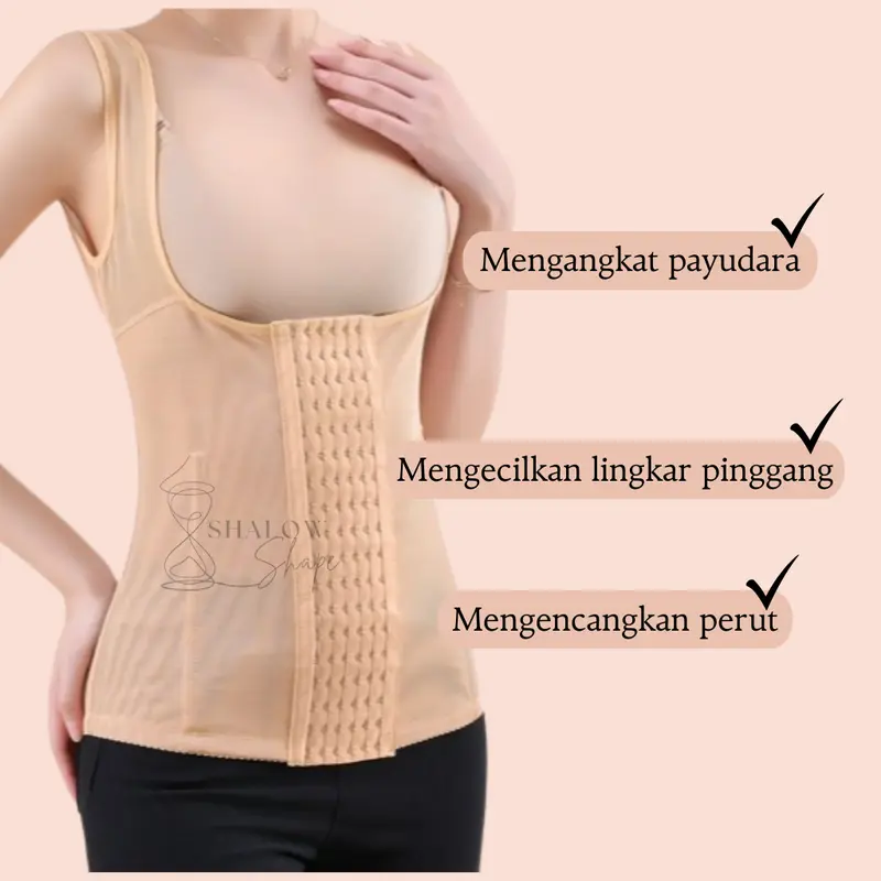 SHALOW M-5XL Kate Atasan Korset Pelangsing Perut Buncit Korset Melahirkan Korset Seamless Korset Slimming Suit Korset Penopang Tubuh Korset Longtorso 6 Pengait 4 Tulang Stagen 4