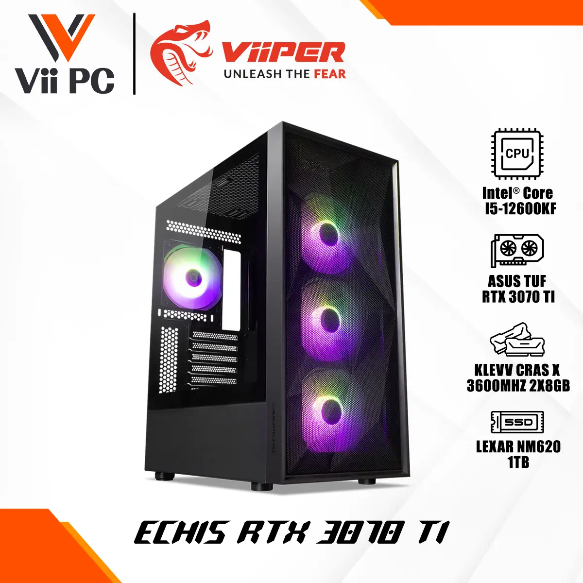 ViiPER PC ECHIS RTX 3070 Ti Gaming PC, I5-12600KF, ASUS B660 TUF GAMING, ASUS TUF RTX 3070 TI, FORGE S OMNI