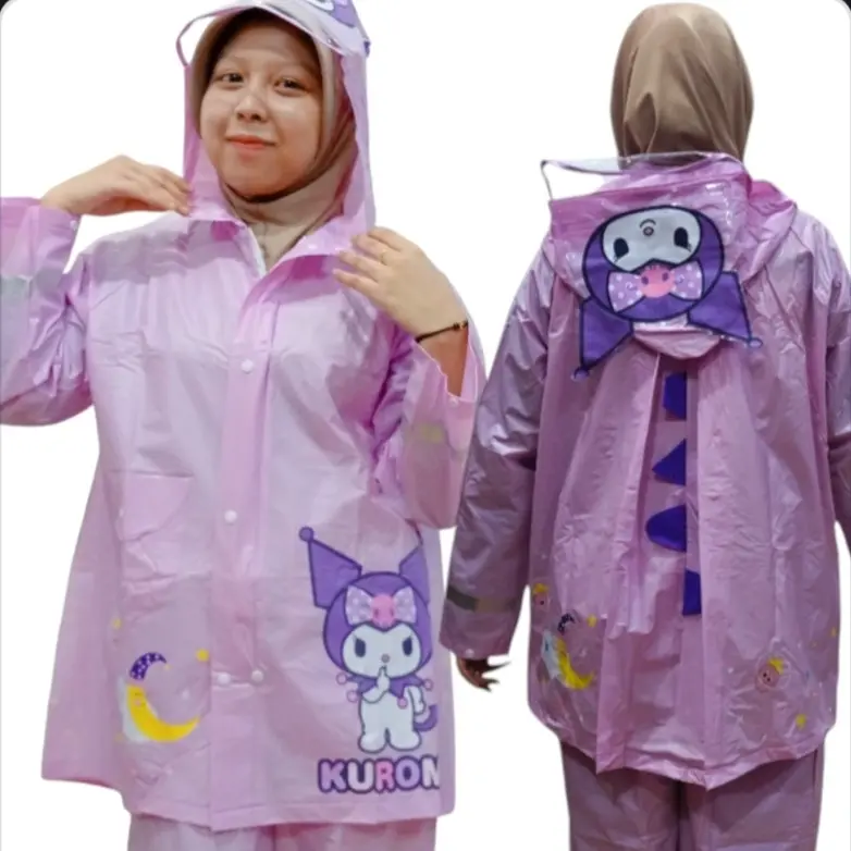 A-CROSS JAS HUJAN SETELAN ANAK KUROMI DENGAN RUANG RANSEL DI BELAKANG LUCU DAN IMUT Pvc Biru Pink 2