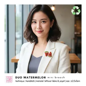 Exobrooch Duo Watermelon | Mini Brooch | Handmade Bros Hijab | Aksesoris Ramah Lingkungan | Material Leftover Flanel & Payet