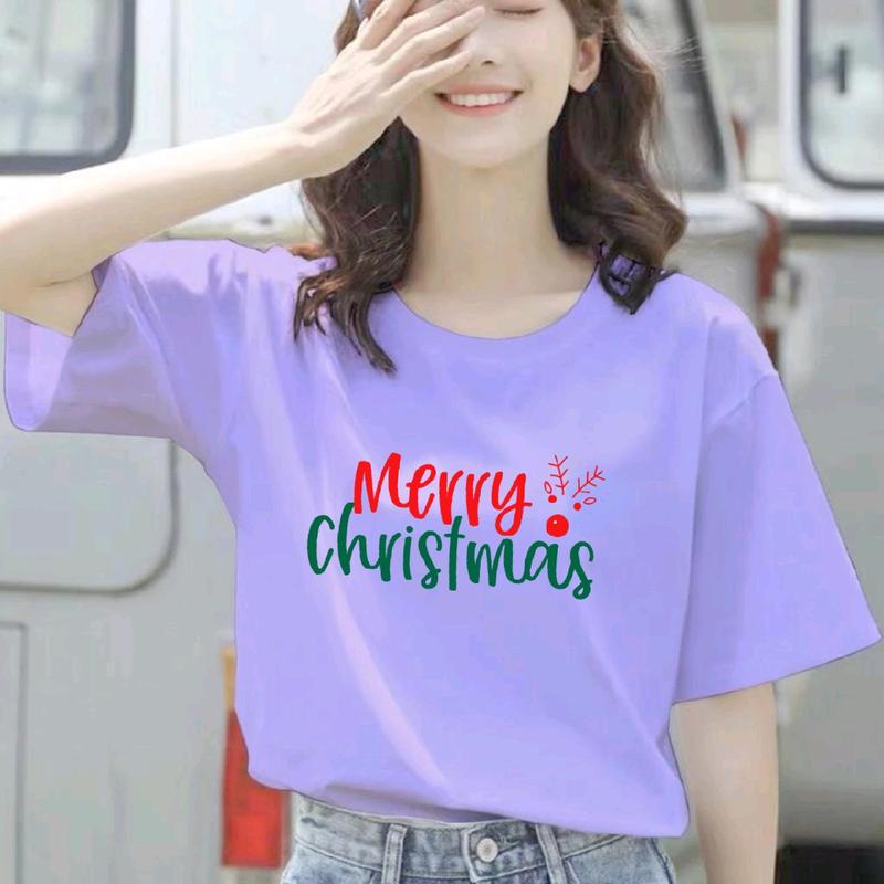 Baju Kaos Natal WANITA Motif Merry Christmas Tulisan baju natal baju natal Slim Fit Atasan Fashion tshirt baru 2