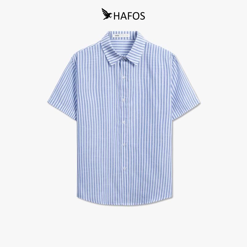 Áo Sơ Mi Nam Tay Ngắn LINEN HAFOS Sọc Regular Fit Chất Vải Thoáng Mát Dễ Phối Màu Sọc Hồng