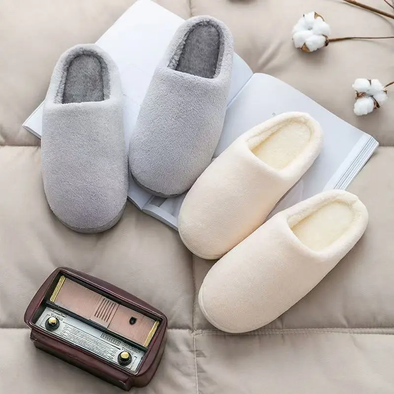 candy color Coral fleece home warm non-slip plain color cotton indoor slippers for women and mens house slippers