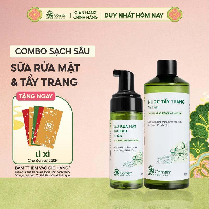 FULL SIZE Bộ Chăm Sóc Da 2 Bước Nước Tẩy Trang 350ml Và Bọt Rửa Mặt Tơ Tằm Cho Da Thường Đến Khô Rau Má Cho Da Dầu Cỏ Mềm