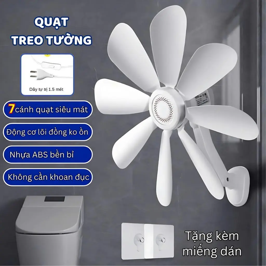 Quạt treo tường 8 cánh treo nhà vệ sinh quạt tránh nóng quạt điện gắn tường nhà bếp không tiếng ồn