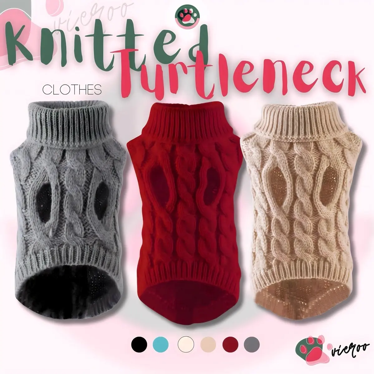 AVIEROO Knitted Turtleneck Style Pet Sleeveless Clothes