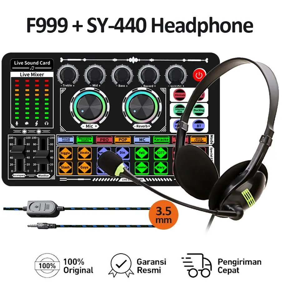 Bonkyo F999 Live Sound Card Live Mixer Periferal Komputer Untuk Audio Kartu Suara Karaoke Langsung HP PC Mac Soundcard Alat Laptop