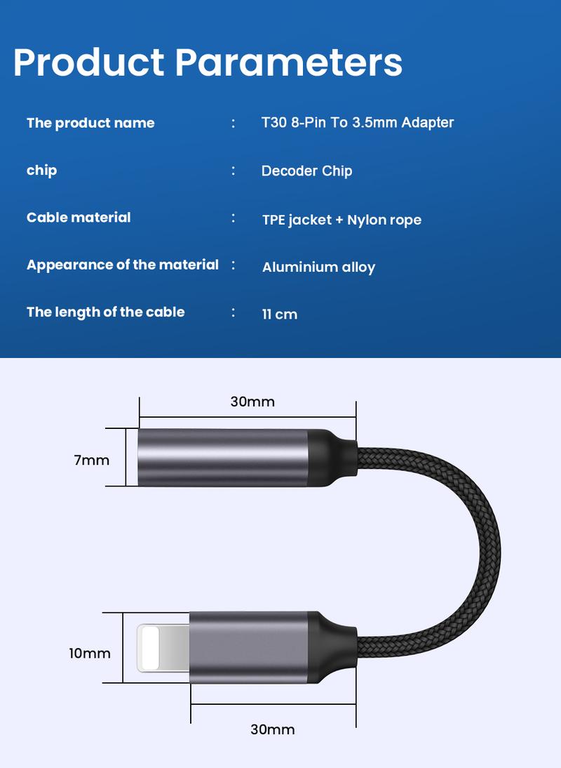 Product Introduction of BKWHALE 3.5mm Adaptor Headset Earphone Adaptor T30 Audio Jack Compatible For iP 13 12 11 6/7/8/X 20