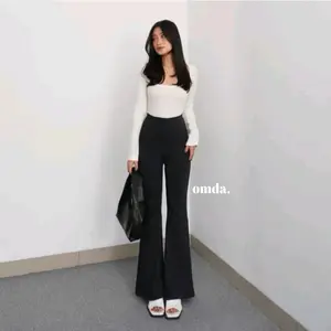 Flare Pants - Highwaist Flare Pants - Celana Kulot Semi Cutbray Wanita Scuba Premium Casual Bawahan Hitam Panjang