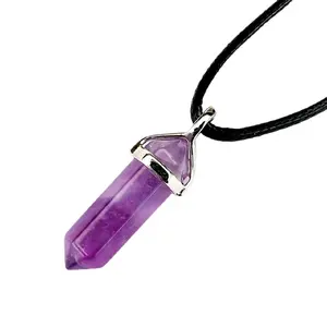 Kalung liontin kecubung amethies piramide asli natural batu Akik