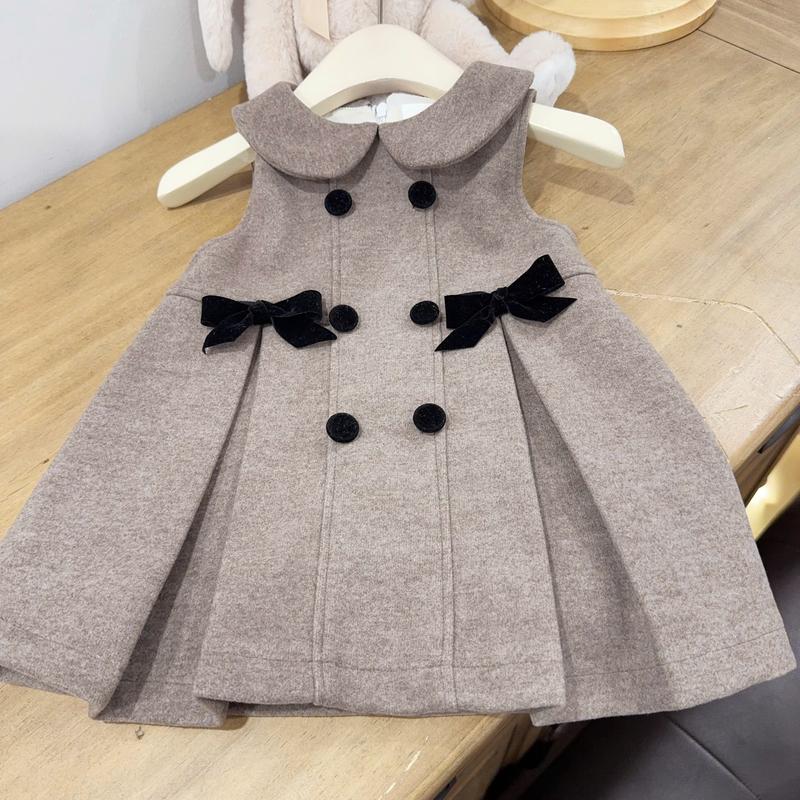 A62 Tiny Winy - Set váy dạ nơ cổ sen phối nơ đen cho bé gái