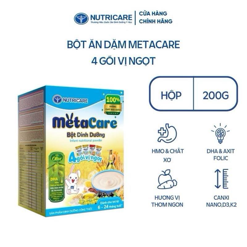 Nutricare Bột Ăn Dặm MetaCare 4 Gói Vị Ngọt 200g Hộp Chứa HMO & Chất Xơ DHA & Axit Folic Canxi Nano D3 K2 Hương Vị Thơm Ngon