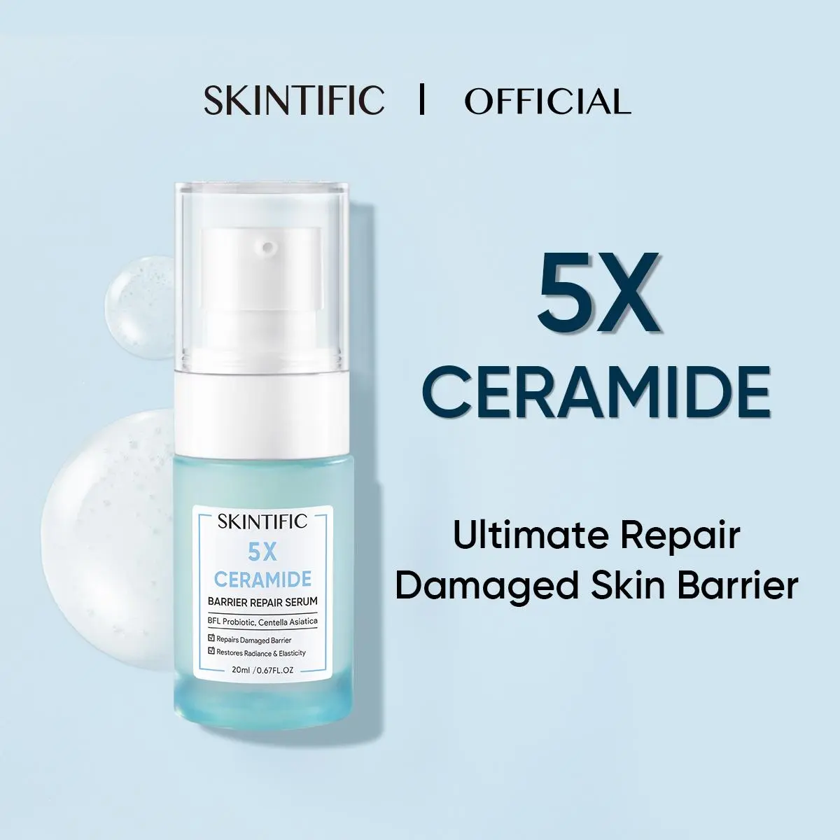 SKINTIFIC 5X Ceramide Barrier Serum (20ml) FDA Approved Repair Skin Barrier Smooth Redness Comfort Clam Acnes Skincare