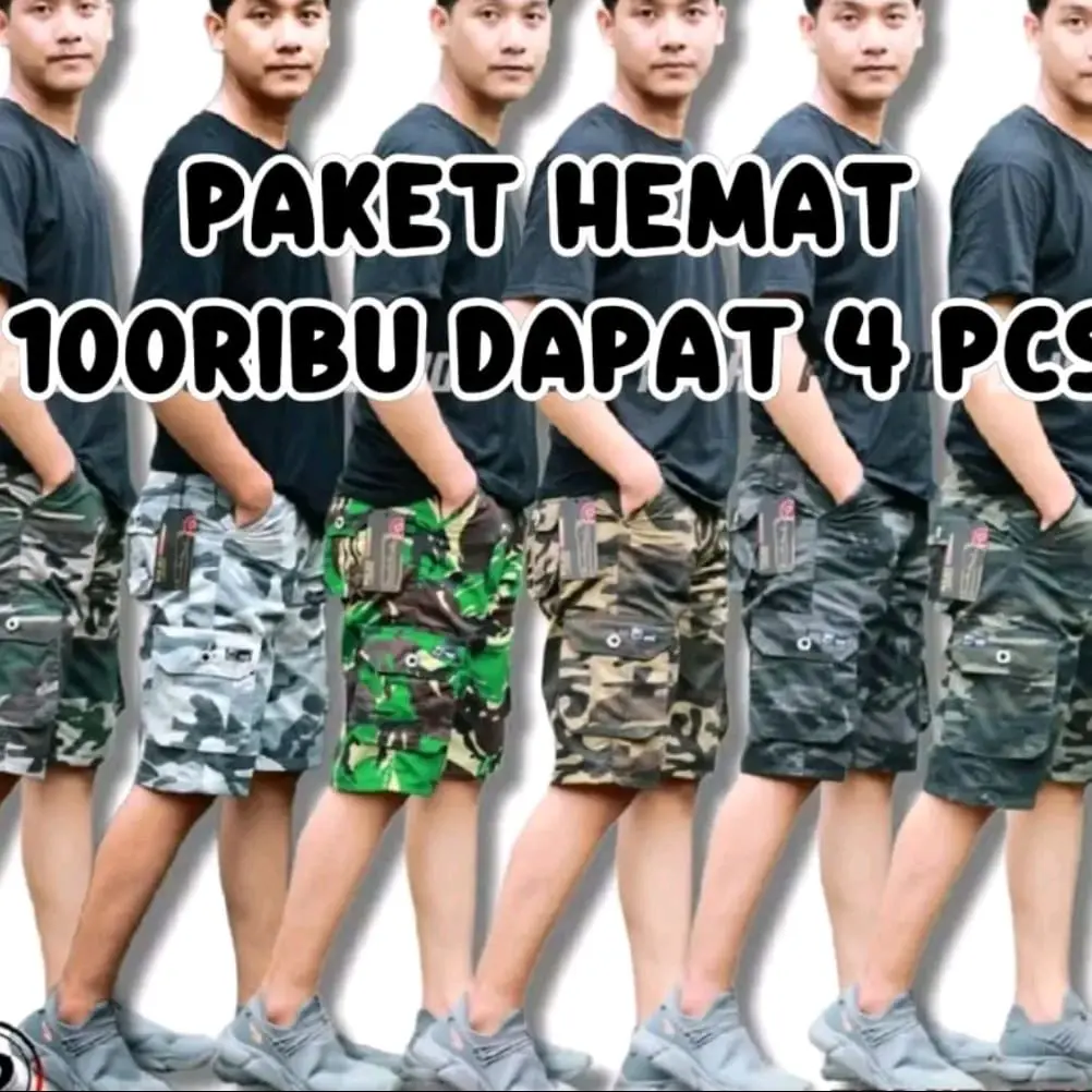 PAKET HEMAT!!! 100RB DAPAT 4 CELANA CARGO PENDEK PRIA MOTIF LORENG Celana Pendek Pria Casual Terlaris