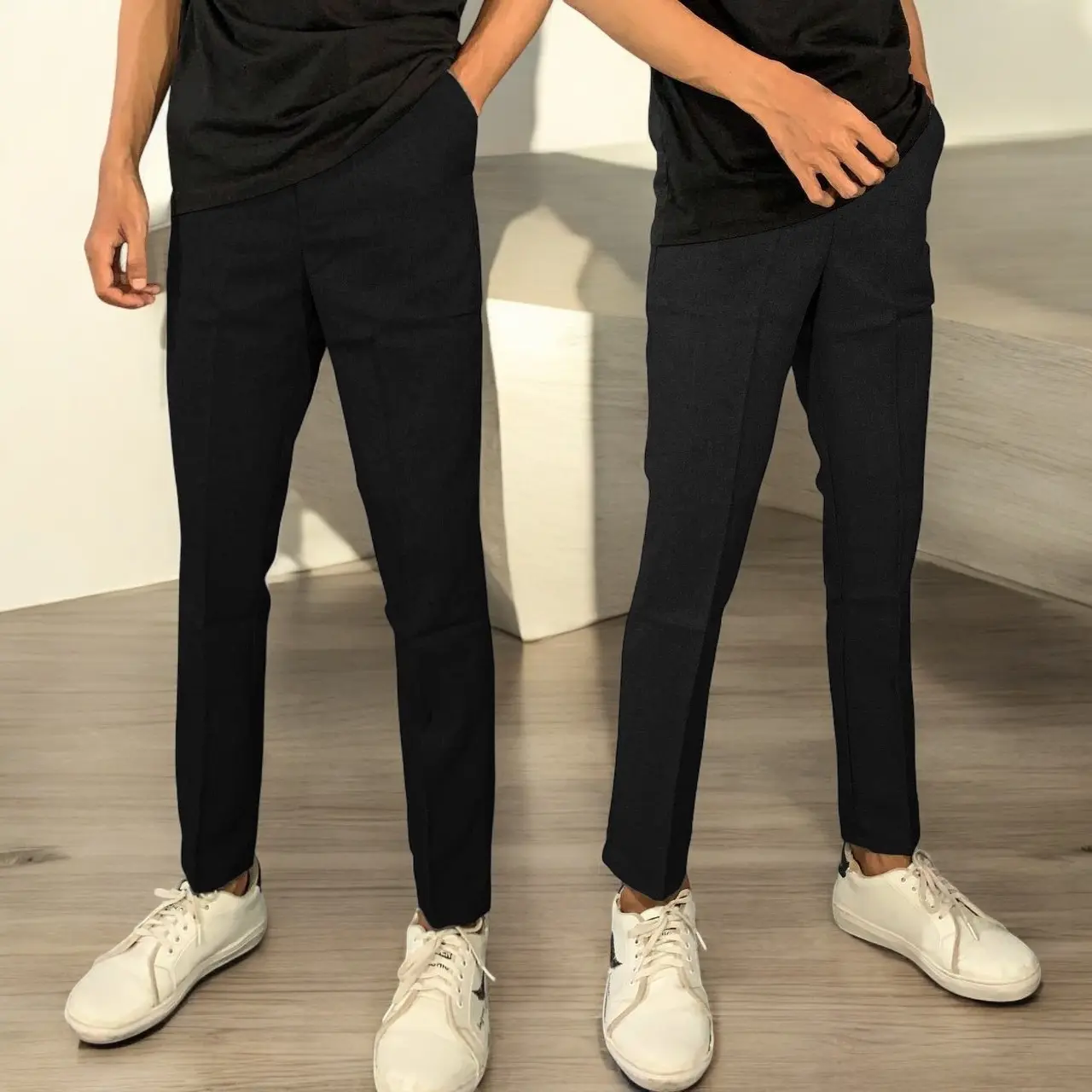 Celana panjang kerja bahan woll reguler formal SLIM-FIT ANGKLE PANTS Kantor Pria Nyaman Hitam Casual