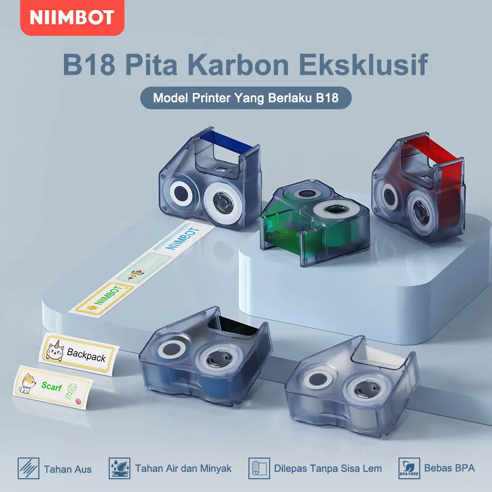 NIIMBOT B18 Pita Pelabelan Kompatibel, Pita Isi Ulang Pengganti untuk Printer Label Transfer Termal, Pencetakan Terbaca, Tahan Lama, Tidak Luntur, Hingga 16 Meter