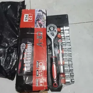 8-24mm Kunci Set Socket 12pcs /1/2 in Kunci Sok Wrench Rachet alat perkakas lengkap motor Rachet Handle Multifungsi kunci 1 set/ Bahan Chrome Vanadium