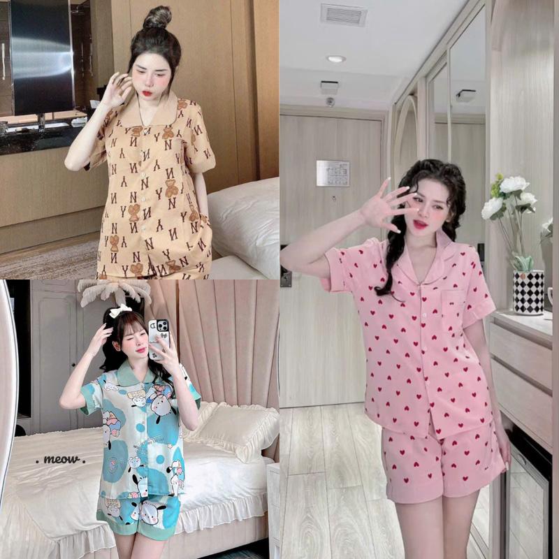 Combo 3 Đồ bộ Mặc Nhà Quần đùi Pijama Nữ họa tiết phối viền-Bộ Ngủ Cho Nữ-Phù Hợp Mặc Nhà-Thoải Mái Chọn Mẫu