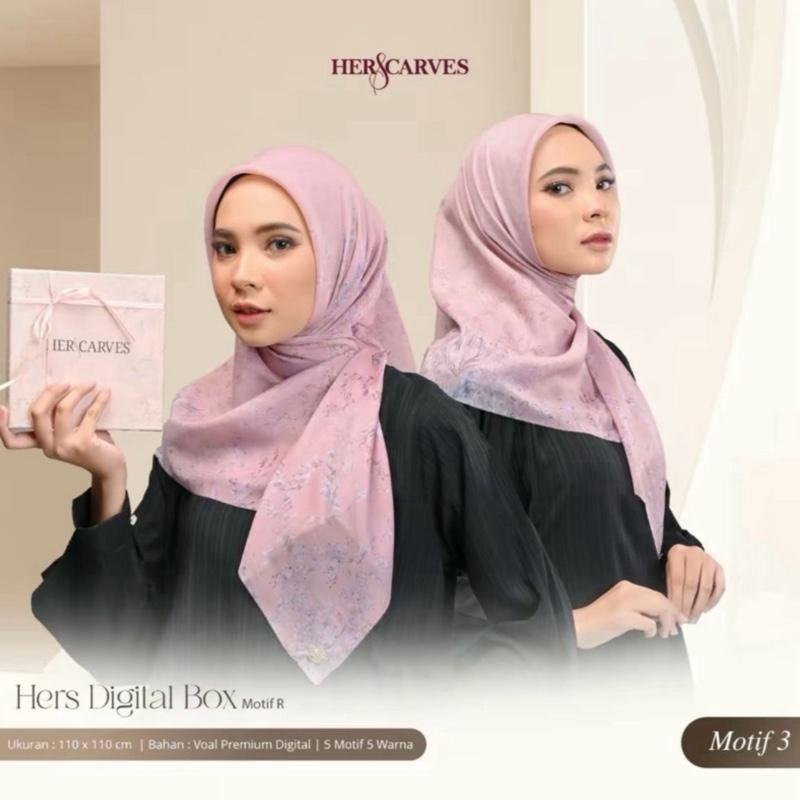 Hijab Herscarves BOX (isi 2 )PCS Segiempat Motif  Jilbab Digital Lembut Voal 0