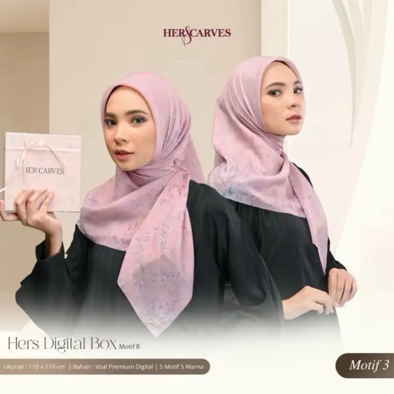Hijab Herscarves BOX (isi 2 )PCS Segiempat Motif  Jilbab Digital Lembut Voal 0