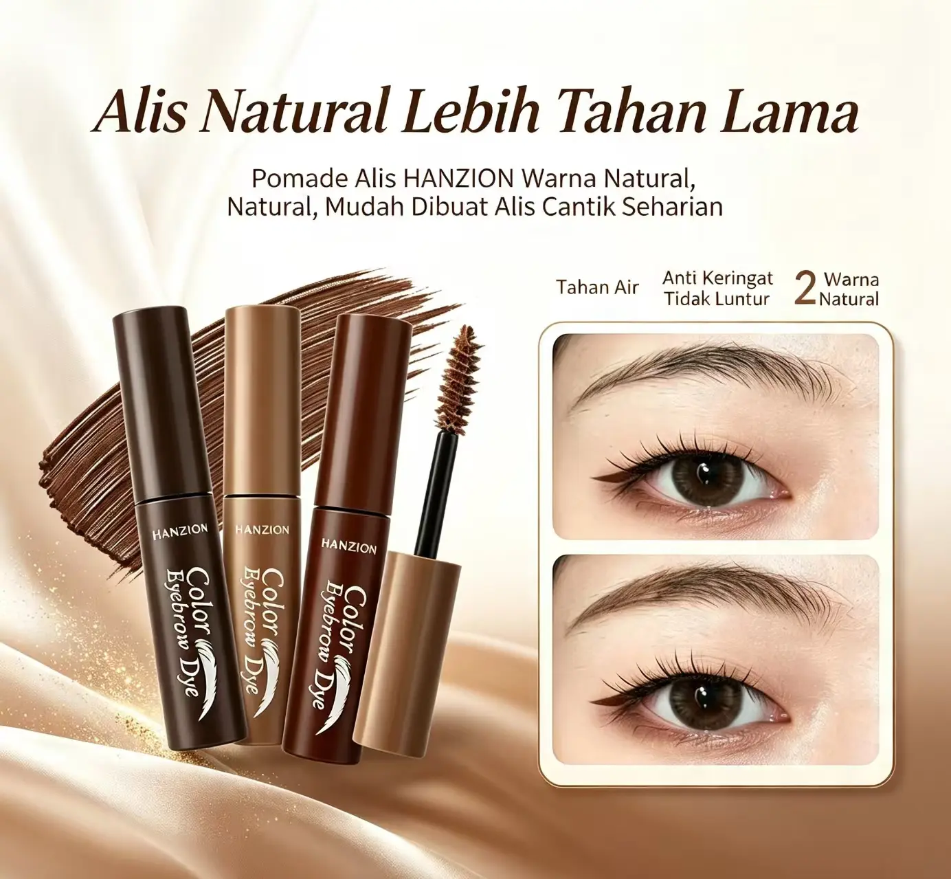 [COD Ready Stock] Pomade Alis HANZION Tahan Air Anti Keringat Tidak Luntur Tahan Seharian, Tiga Warna Hitam & Coklat Natural Cocok Untuk Pemula Makeup Alis Rapi