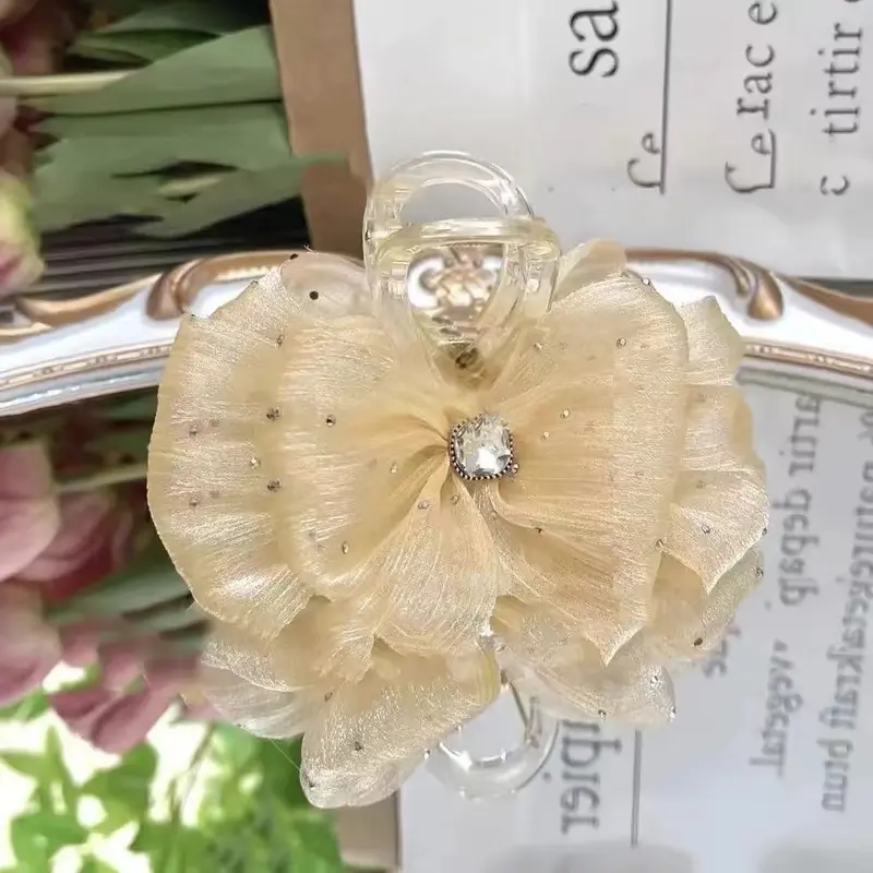 Kẹp Lấy Bong Bóng Lưới, Hàng Mới Về, Kẹp Tóc Thanh Lịch, Kẹp Cá Mập Dễ Phối Đồ Kẹp Tóc Thanh Lịch Hoa Women Voan 7