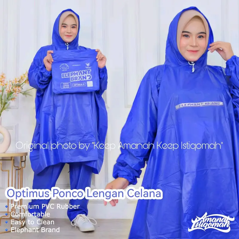 Elephant brand Optimus R Jas Hujan Ponco Lengan Celana Dewasa Pria Wanita Ukuran Jumbo Anti air bahan Pvc 3