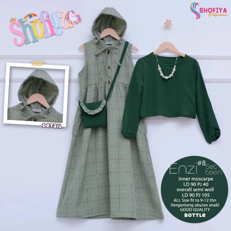 (ayya kids solo)ENZI SET #8  2in1 udahhh pluss include Tas kakakkk *Matt* semi woll *inner* airfloww premium semua di desain dengan begitu indahh kancing aktiff terbaru terlaris termurah edis lebaran Gamis  Muslim  Anak 1