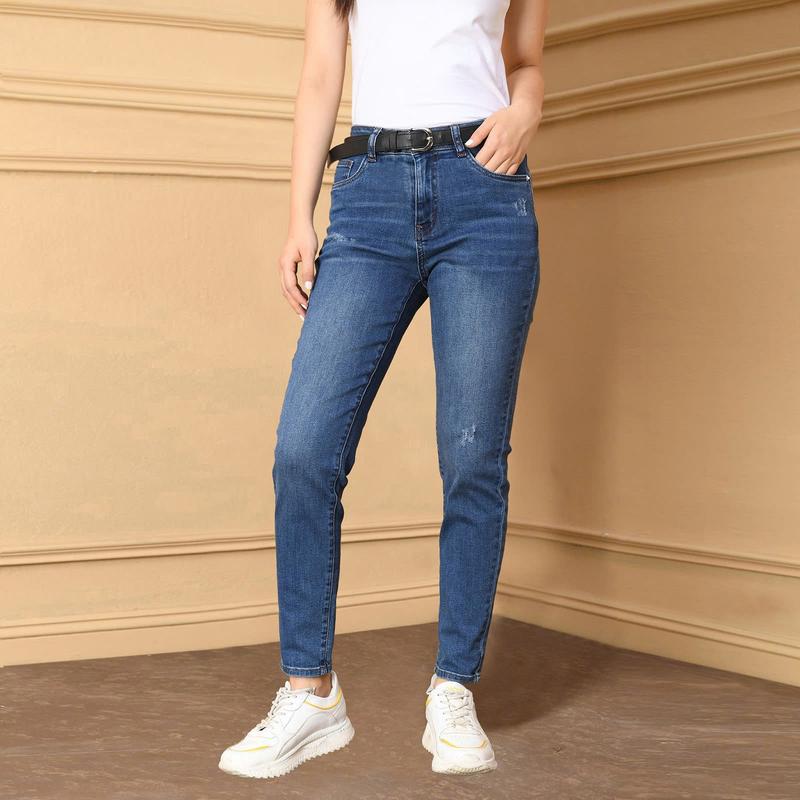 Quần Jean Nữ Fujiwa'Style - RO. Lưng Ngang Rốn Ống Đứng Hơi Ôm Hơi Xước. Sang Trọng & Bền Màu