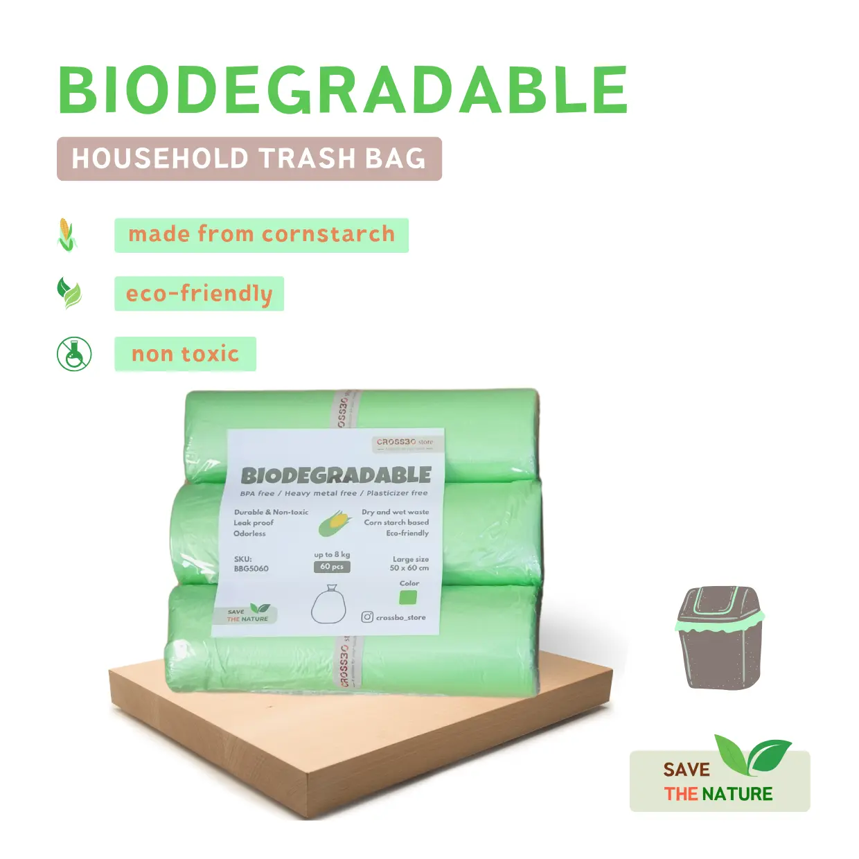 Kantong sampah ramah lingkungan untuk rumah tangga / Biodegradable household trash bag - CROSSBO store