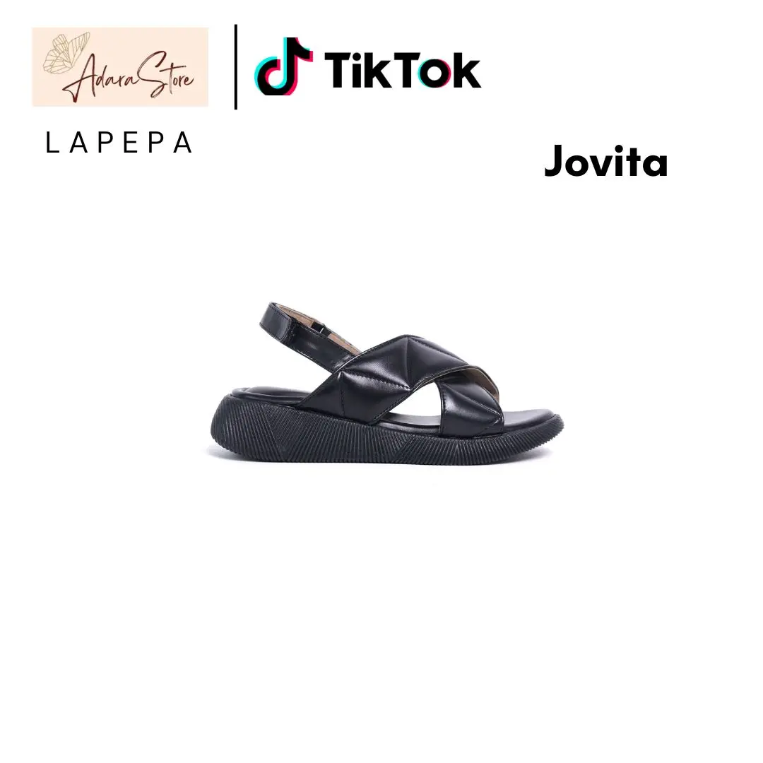 Lapepa JOVITA Sepatu Sandal Wanita Kasual Sendal Cewek Model Silang Ban Dua Tali Strap Belakang Tinggi Insoel 3 Cm Tatakan Empuk Size 36-41 Kekinian Perempuan