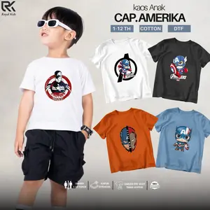 ROYALKIDS Baju Kaos Anak Laki-laki Superhero Kapten Amerika Sablon DTF & Polosan Bahan Premium Cotton Eyrocool Nyaman & Gaya Terbaik untuk Aktivitas Harian